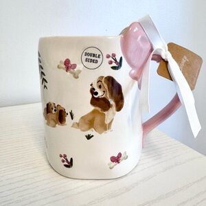 **SOLD** RAE DUNN Disney Puppy Love Ceramic Mug with Pink Bow Handle